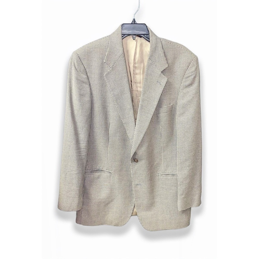 Brooks Brothers Mens Houndstooth‎ Blazer Sport Coat Tan Navy Made in USA Vintage